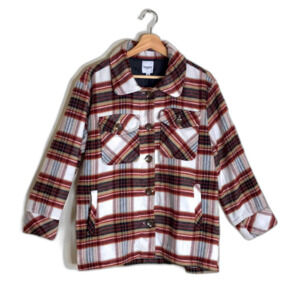 Kenzie ladies button up long sleeve plaid flannel coat jacket size small